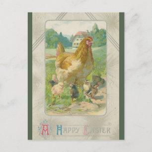 Vintage Chickens on a Farm Easter Postcard