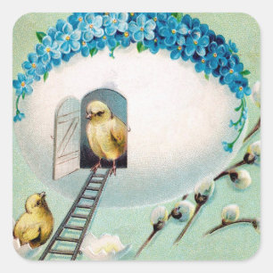 Vintage Chicks Easter Greeting Square Sticker