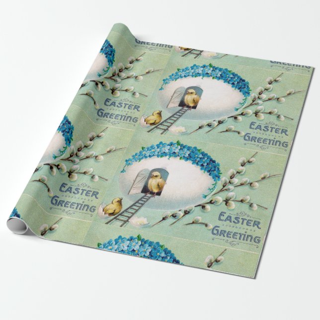 Vintage Chicks Easter Greeting Wrapping Paper (Unrolled)