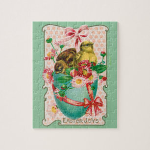 Vintage Chicks with Easter Egg Easter Greeting Jigsaw Puzzle