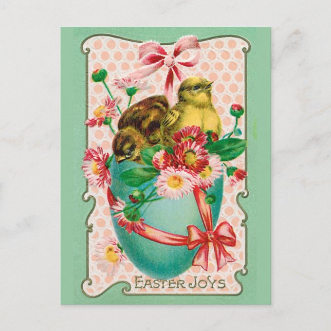 Vintage Chicks with Easter Egg Easter Greeting Postcard (Front)