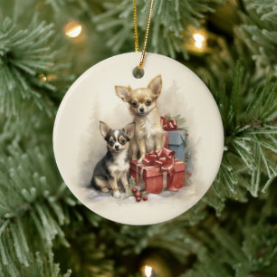 Vintage Chihuahua Christmas Ceramic Tree Decoration