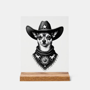 Vintage Chihuahua Cowboy Engraving Style Western D Acrylic Sign