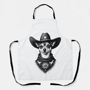 Vintage Chihuahua Cowboy Engraving Style Western D Apron