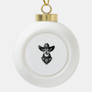 Vintage Chihuahua Cowboy Engraving Style Western D Ceramic Ball Christmas Ornament