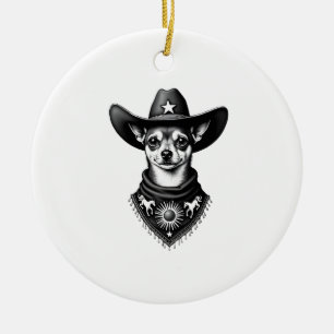 Vintage Chihuahua Cowboy Engraving Style Western D Ceramic Tree Decoration