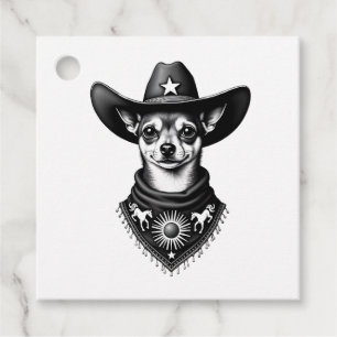 Vintage Chihuahua Cowboy Engraving Style Western D Favour Tags