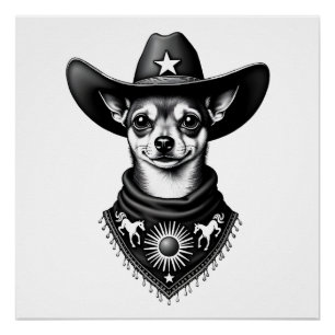 Vintage Chihuahua Cowboy Engraving Style Western D Poster