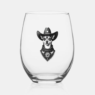 Vintage Chihuahua Cowboy Engraving Style Western D Stemless Wine Glass