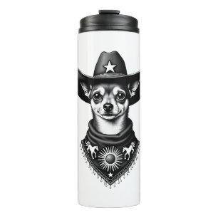 Vintage Chihuahua Cowboy Engraving Style Western D Thermal Tumbler