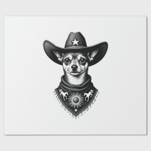 Vintage Chihuahua Cowboy Engraving Style Western D Wrapping Paper