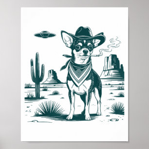 Vintage Chihuahua Cowboys Ufo Western Funny Dog T- Poster