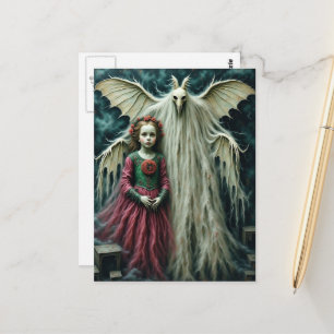 Vintage Child and Moth Christmas Horror Postcard