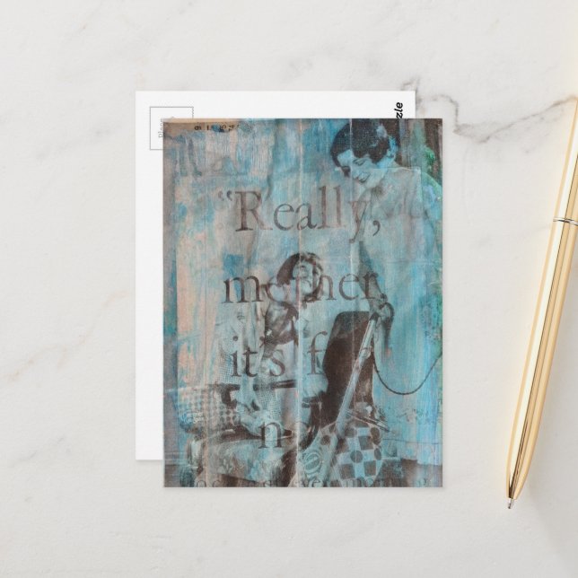 Vintage Child and Mother Vacuum Cleaning Collage Postcard (Front/Back In Situ)