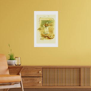 Vintage Child at the Beach Storybook Illustration Poster