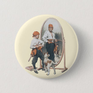 Vintage Child, Boy Pirate, Dog, Mirror, Buccaneer 6 Cm Round Badge