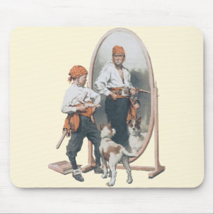 Vintage Child, Boy Pirate, Dog, Mirror, Buccaneer Mouse Pad
