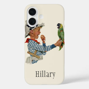 Vintage Child, Boy Playing Pirate Parrot Bird iPhone 16 Case