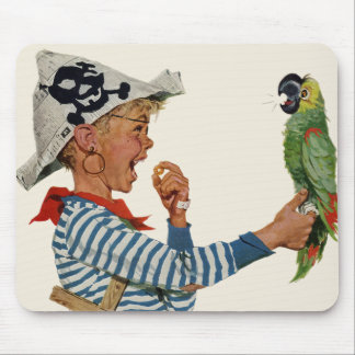 Vintage Child, Boy Playing Pirate Parrot Bird Mouse Pad