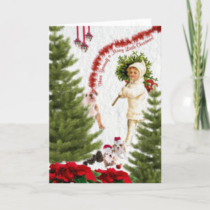 Vintage Child & Bulldog Wishes For Merry Christmas Holiday Card