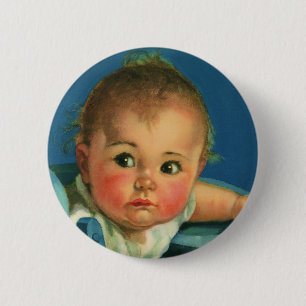 Vintage Child, Cute Baby Boy or Girl in Highchair 6 Cm Round Badge