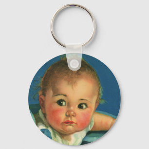 Vintage Child, Cute Baby Boy or Girl in Highchair Key Ring