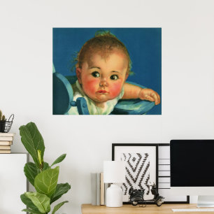 Vintage Child, Cute Baby Boy or Girl in Highchair Poster