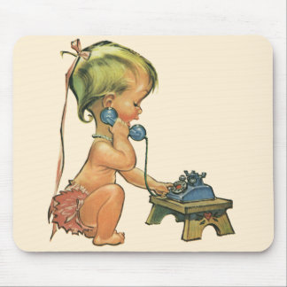 Vintage Child Cute Blonde Girl Talking on Toy Phon Mouse Pad