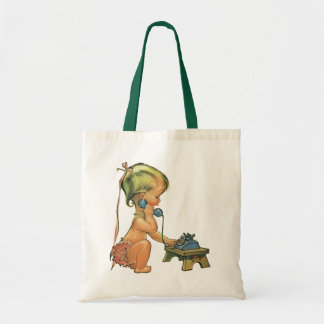 Vintage Child Cute Blonde Girl Talking on Toy Phon Tote Bag