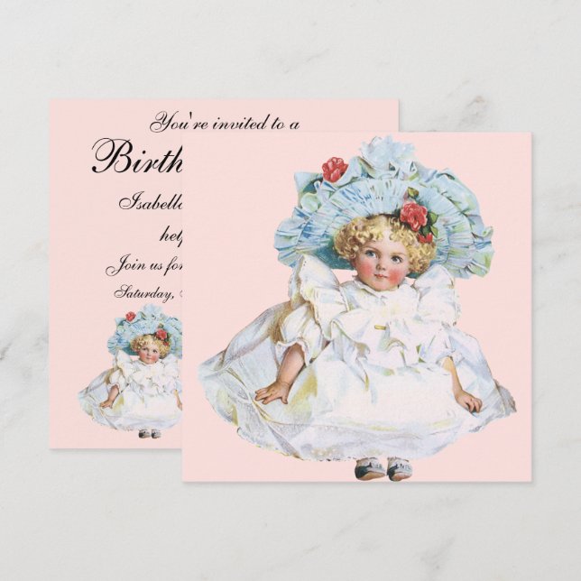 Vintage Child, Girl Pretty Dress Birthday Party Invitation (Front/Back)