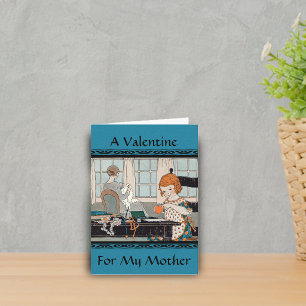 Vintage Child Girl Valentine for Mother Holiday Card