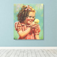 Vintage Child, Happy Smile, Girl with Baby Chick