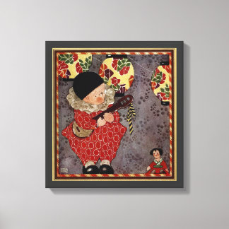 Vintage Child Harlequin, Musician Playing Banjo Canvas Print