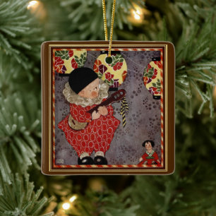 Vintage Child Harlequin, Musician Playing Banjo Ceramic Tree Decoration