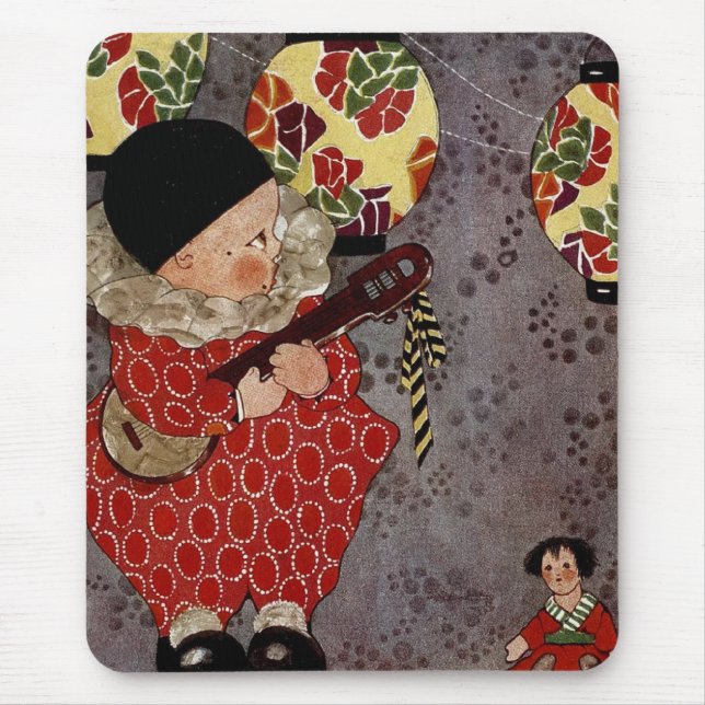 Vintage Child Harlequin, Musician Playing Banjo Mouse Pad (Front)
