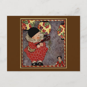 Vintage Child Harlequin, Musician Playing Banjo Postcard