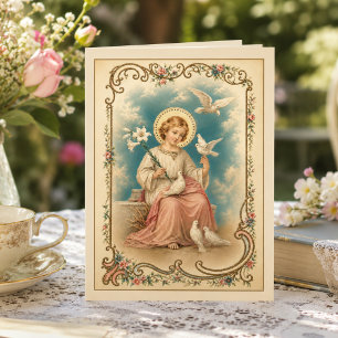 Vintage Child Jesus Floral Religious Friendship Thank You Card