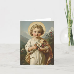 Vintage Child Jesus Floral Religious Thank You Card
