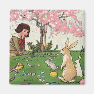 Vintage Child on an Easter Egg Hunt with Animals Magnet