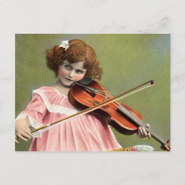 Vintage Child Playing Violin Music Postcard (Front)