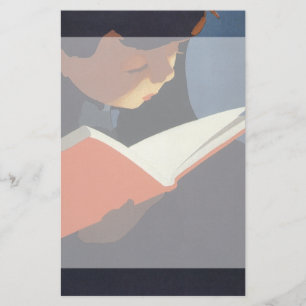 Vintage Child Reading a Book From the Library