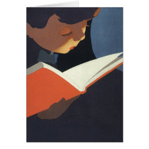 Vintage Child Reading a Book From the Library