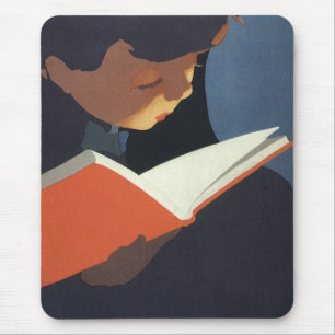 Vintage Child Reading a Book From the Library Mouse Pad