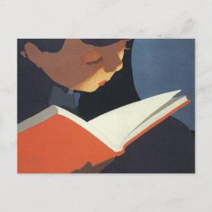 Vintage Child Reading a Book From the Library Postcard