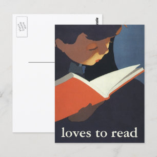 Vintage Child Reading a Book From the Library Postcard