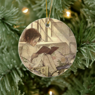 Vintage Child Reading a Book, Jessie Willcox Smith Ceramic Tree Decoration