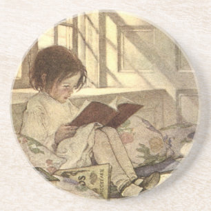 Vintage Child Reading a Book, Jessie Willcox Smith Coaster