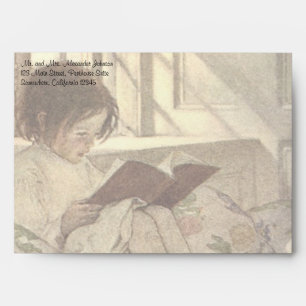 Vintage Child Reading a Book, Jessie Willcox Smith Envelope