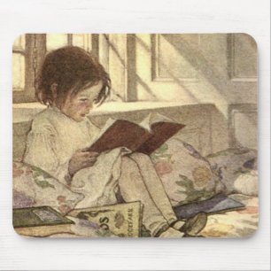 Vintage Child Reading a Book, Jessie Willcox Smith Mouse Pad