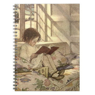 Vintage Child Reading a Book, Jessie Willcox Smith Spiral Notebook